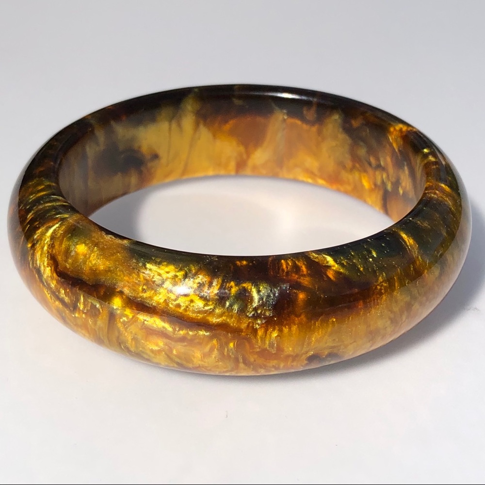 💥Boho Chunky Lucite Bangle Bracelet Gold Specks